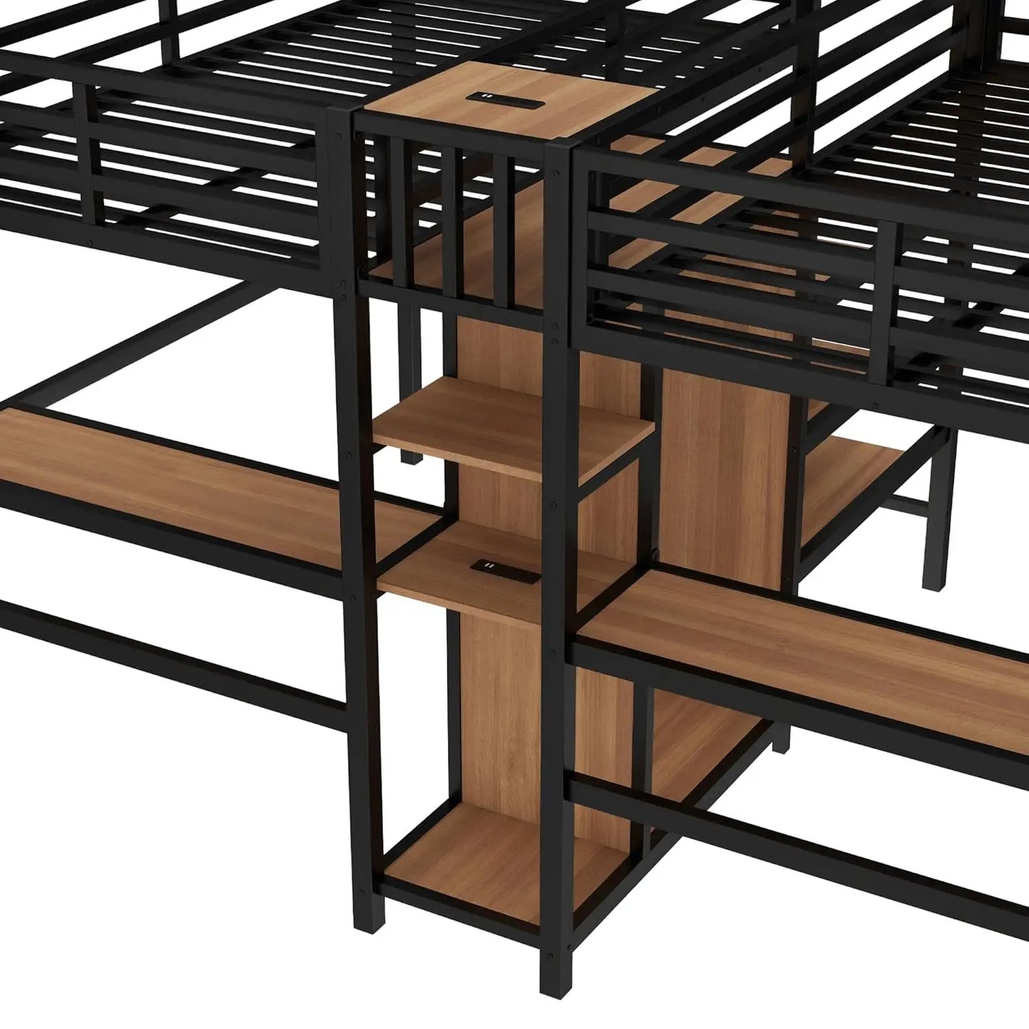 Double Loft Bed With Desk, Storage, Charging Station, Metal Frame