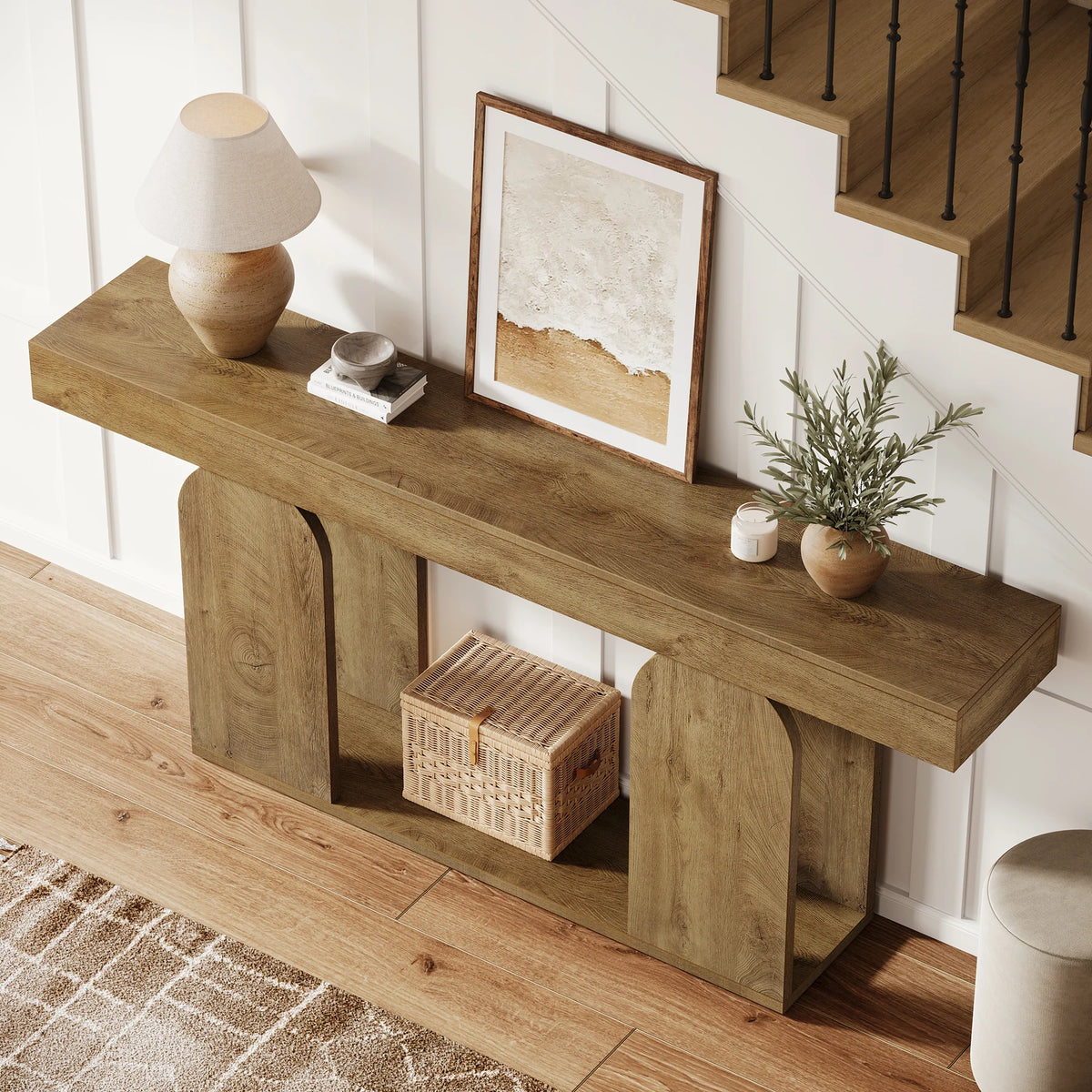 Tribesigns Farmhouse Wood Console Table With U-Shaped Base
