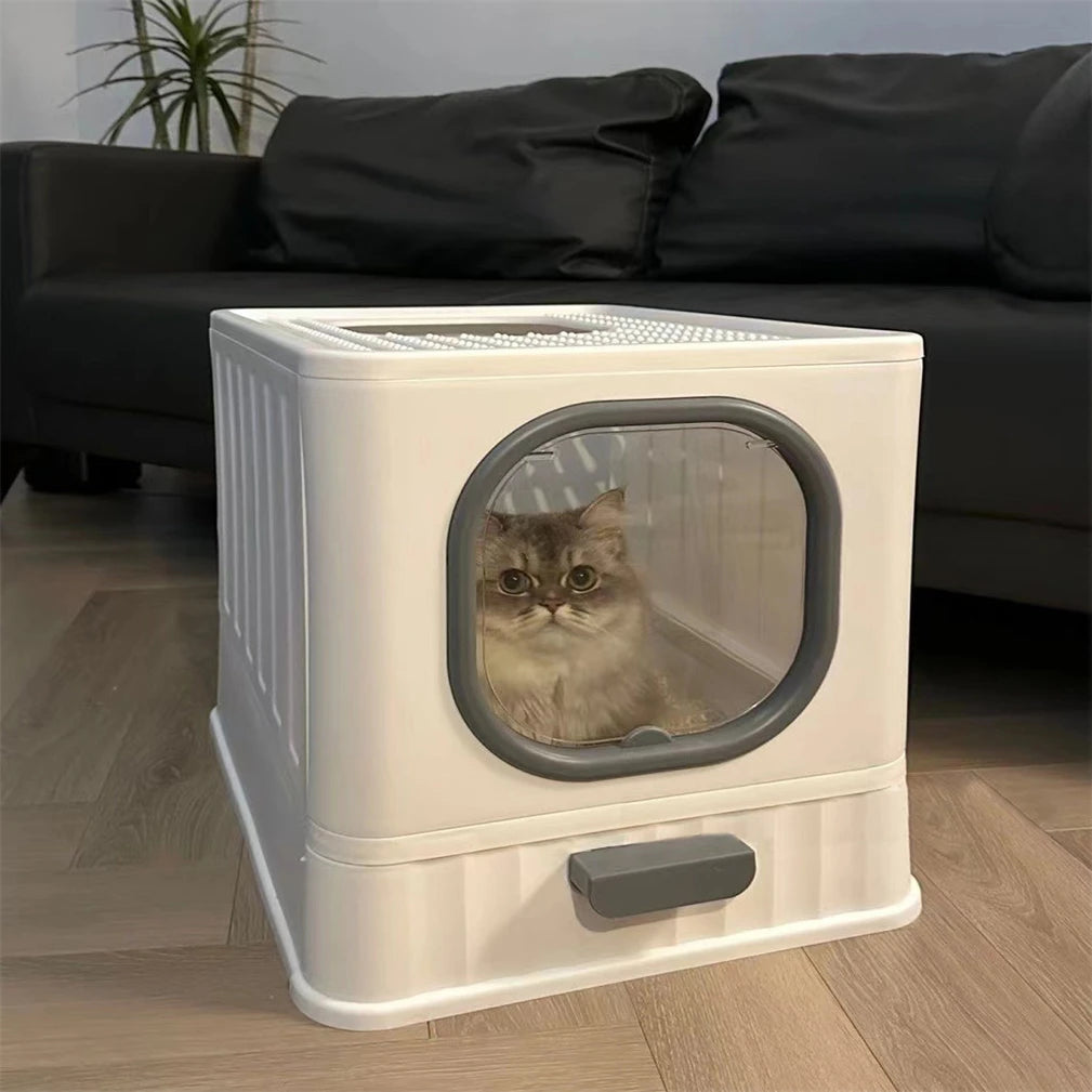 Enclosed Cat Litter Box With Pull Drawer And Protective Lid