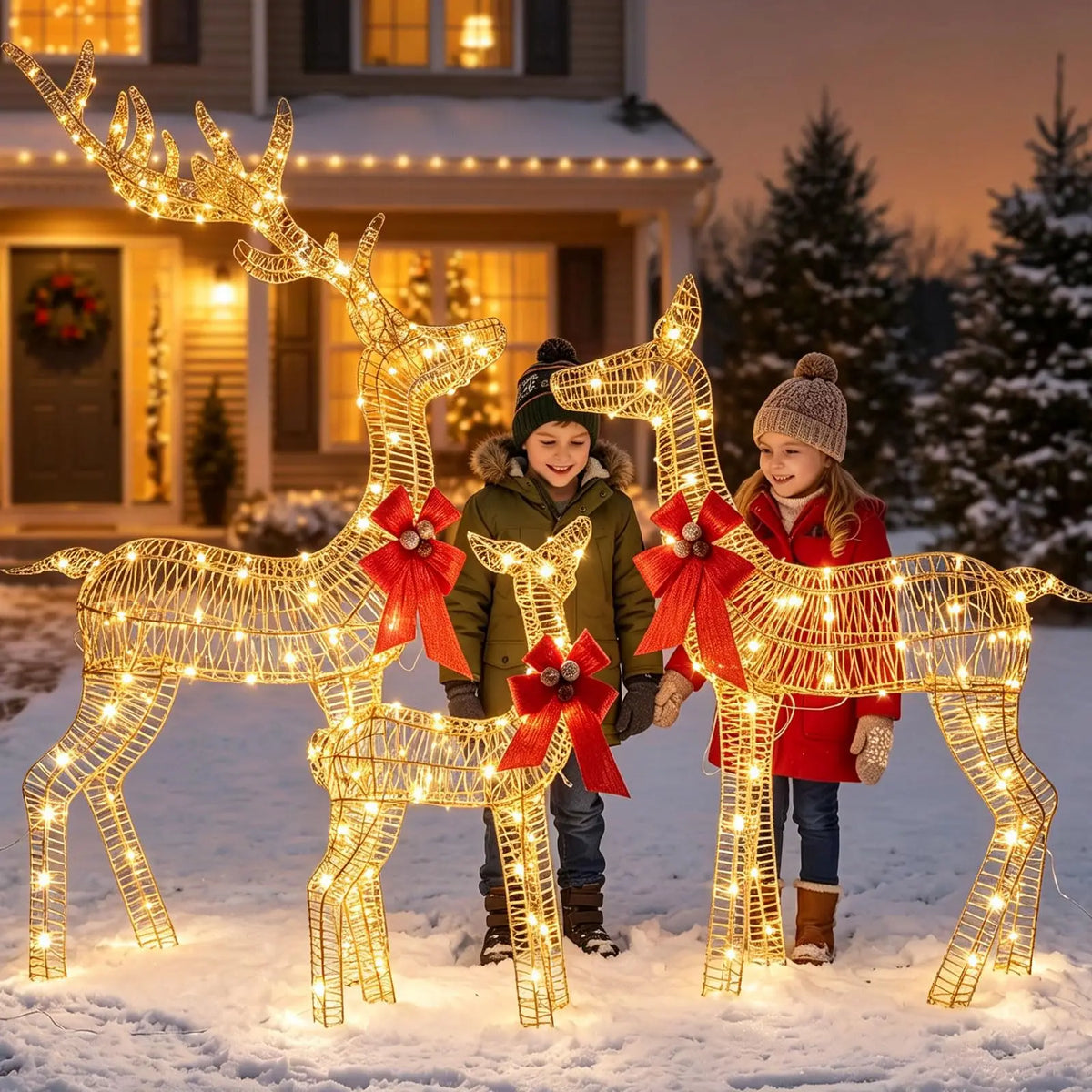 HiMISS Lighted Christmas Reindeer Family LED Yard Decorations