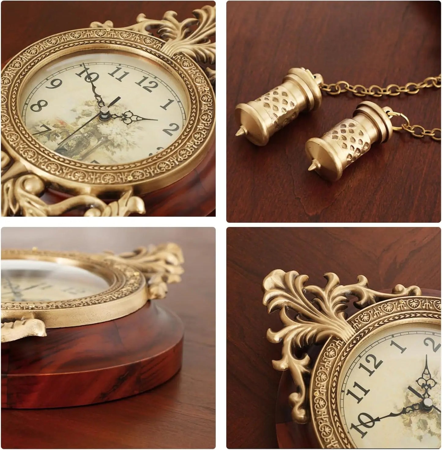 Retro Wood Wall Clock With Pendulum Victorian Style Battery Powered