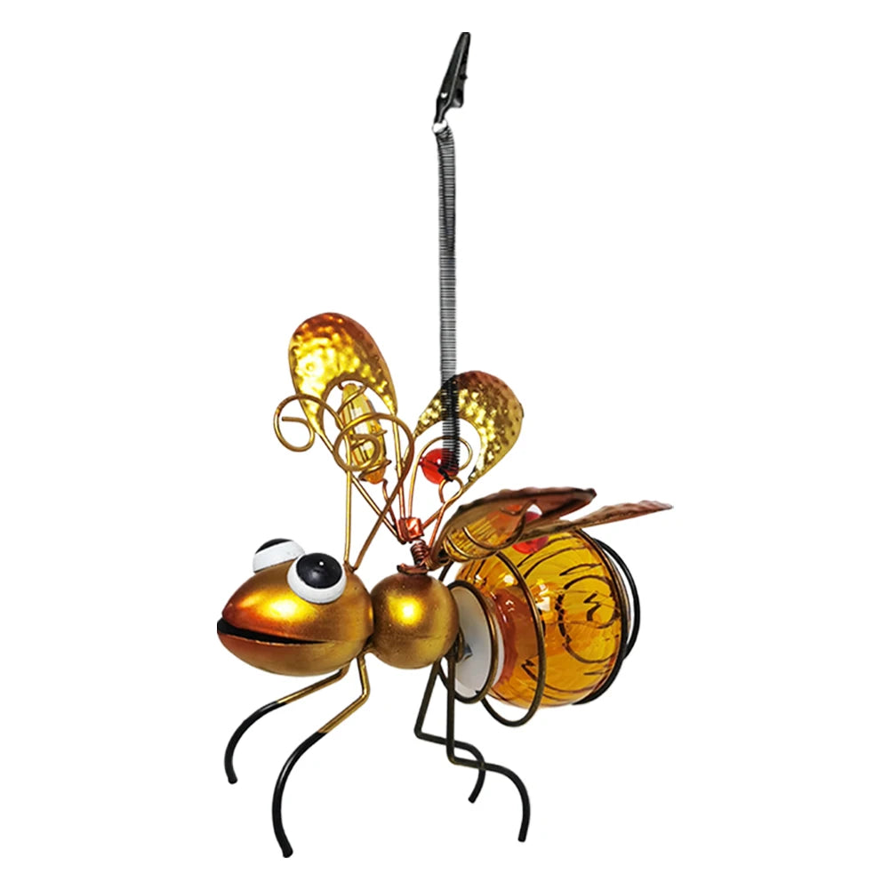 Solar Iron Insect Statue With LED Fairy Lights Outdoor