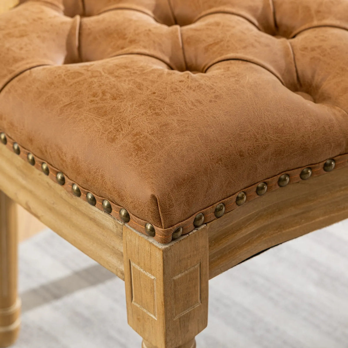 OAKCIA French Solid Wood Dining Chair With Antique Nailhead Trim