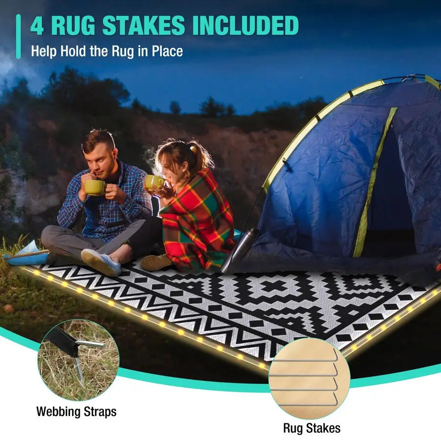 Outdoor Rug With Upgraded LED Strip Light for Patio