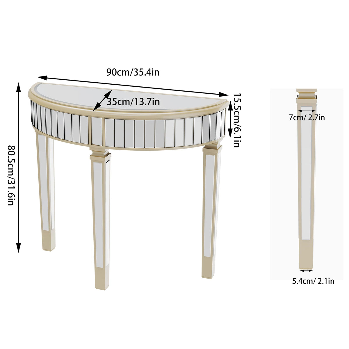 Ornate Mirrored Half Moon Console Table For Entryway Living Room