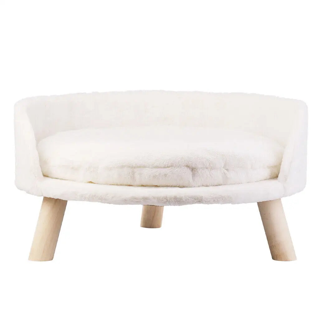 Soft Cat Bed Plush Nest Washable Cushion With Wood Legs