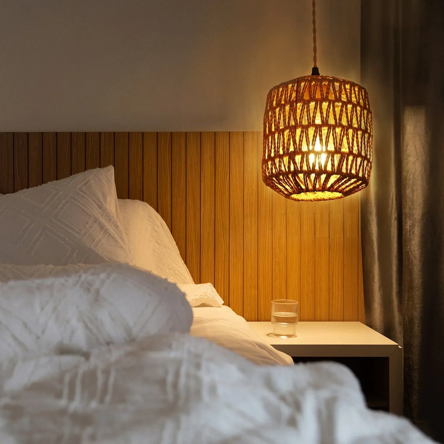 ONEYLTTC LED Rattan Wall Lamp E27 Hemp Rope Lights