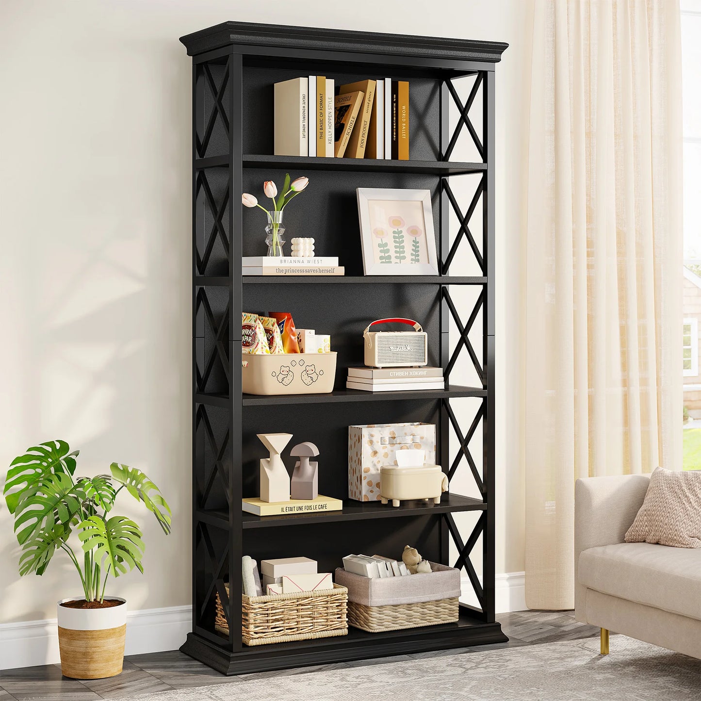 Tribesigns 6-Tier Bookcase Industrial Style Floor Standing Shelves