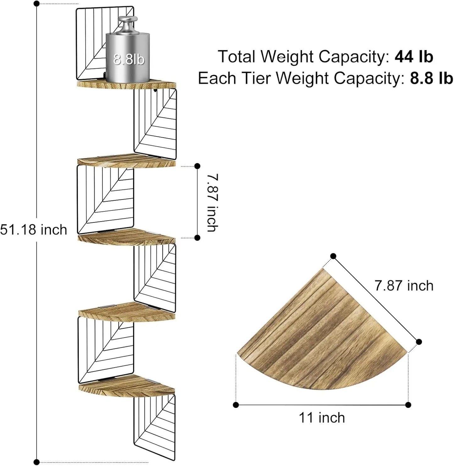 5-Tier Rustic Wood Corner Floating Shelves Wall Mount