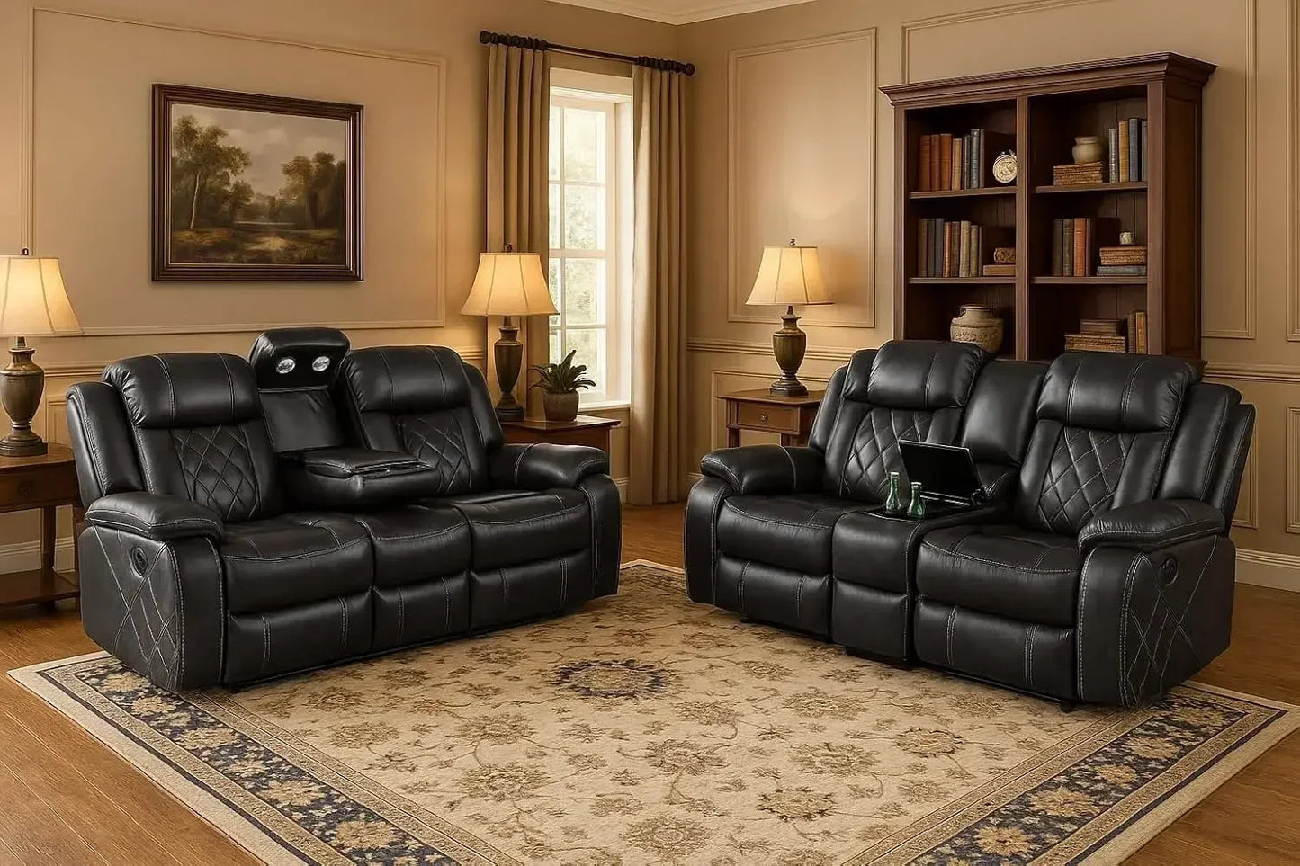 Power Living Room Set Electric Recliner Chair With LED Light Wireless Charging