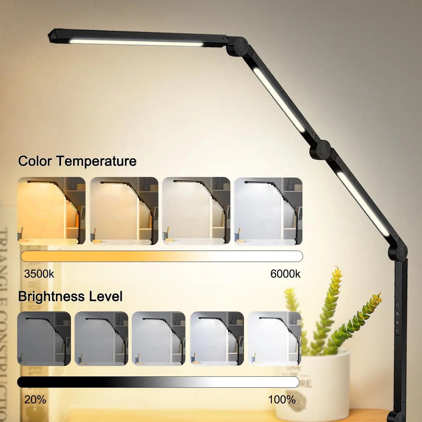 LED Desk Lamp With Clamp Flexible Swing Arm 4 Lighting Modes 5 Brightness Levels