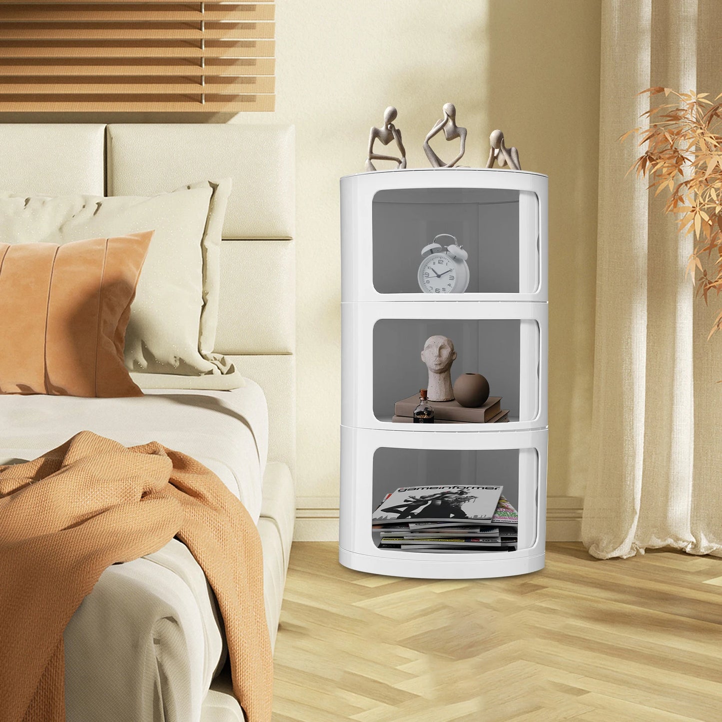 Round Bedside Cabinet With Three Drawers For Bedroom And Living Room
