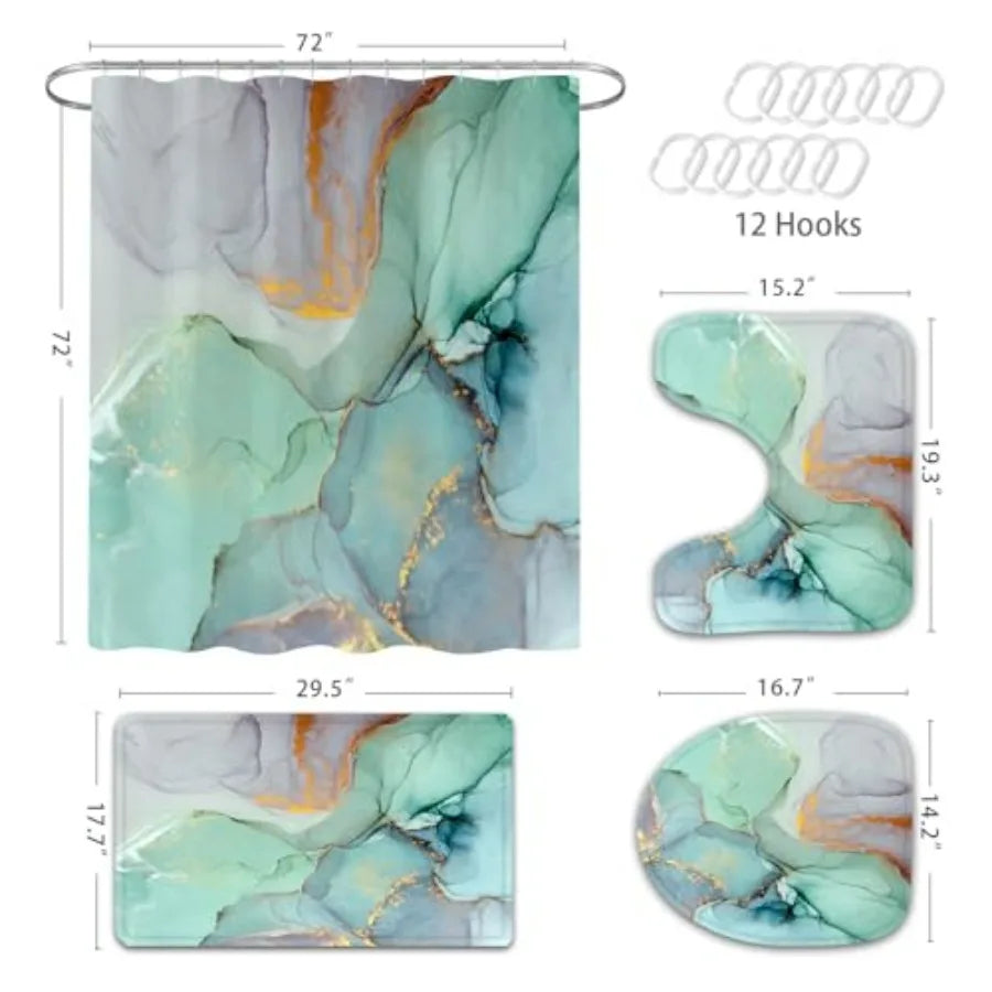 Shower Curtain Set With Non Slip Rugs Bath Mat Accessories