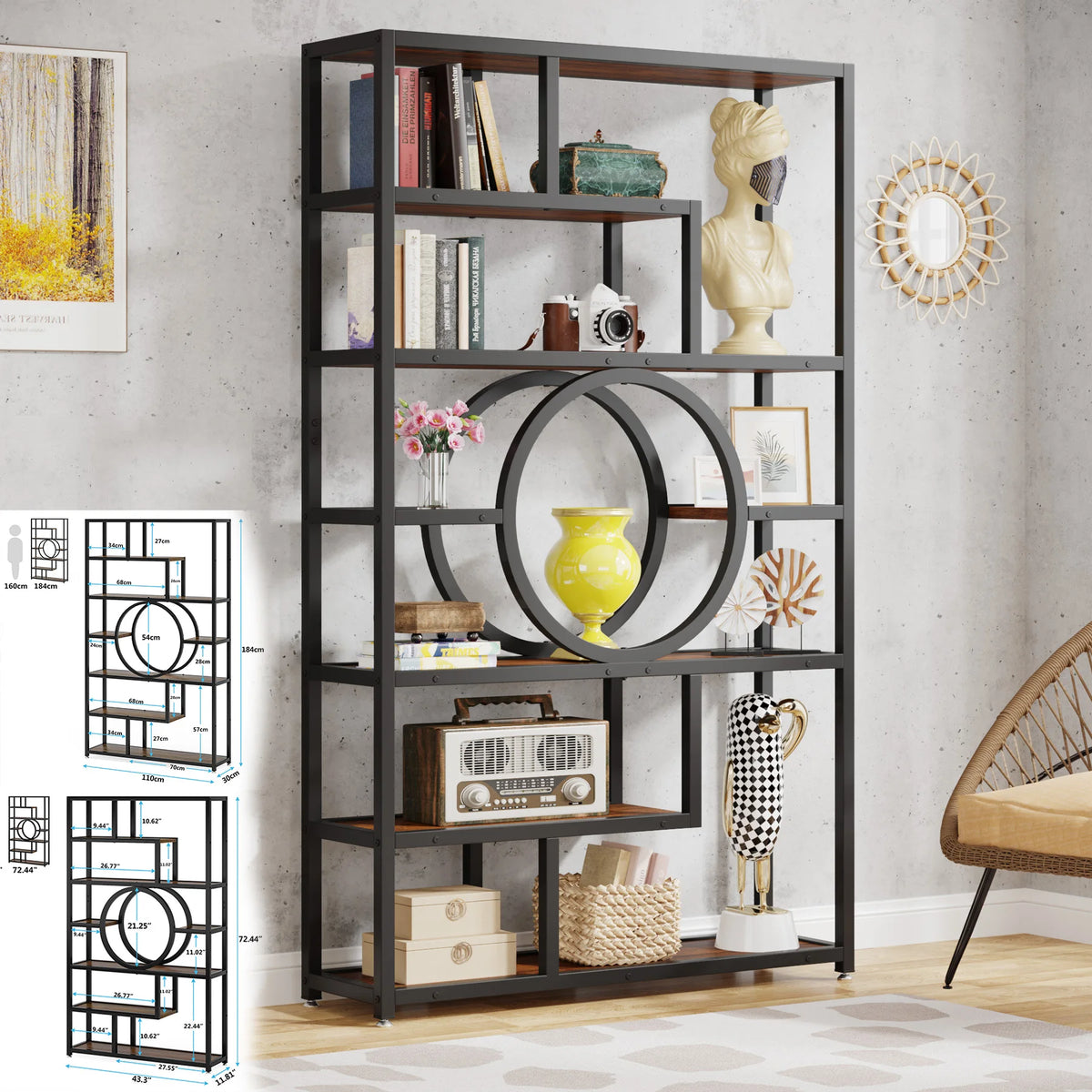 Tribesigns Industrial Etagere Bookshelf Display Storage Organizer