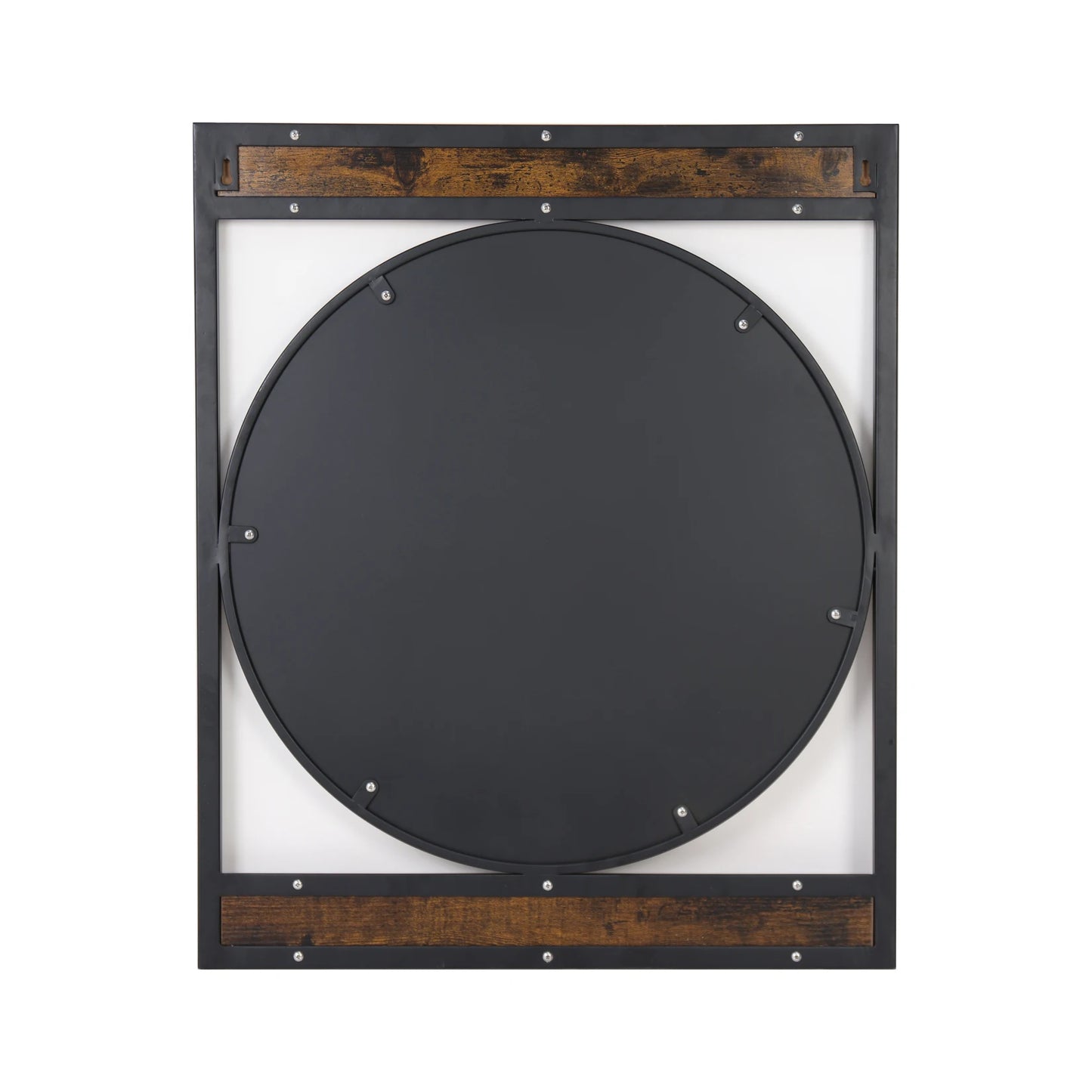 Industrial Metal Wood Frame Wall Mirror for Bathroom