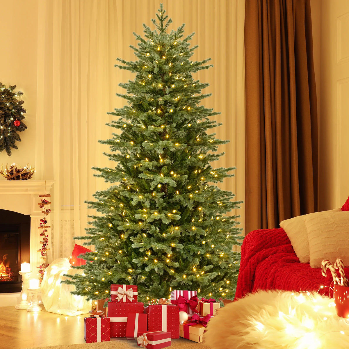 LIFEZEAL Pre Lit Hinged Artificial Christmas Spruce Tree