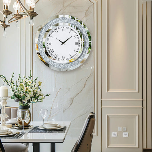Round Mirror With Crystal Accents For Living Room