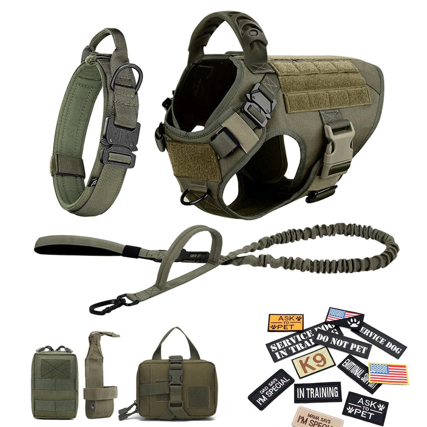 PETRAVEL Military Dog Harness Vest Set With Leash Patches Bags
