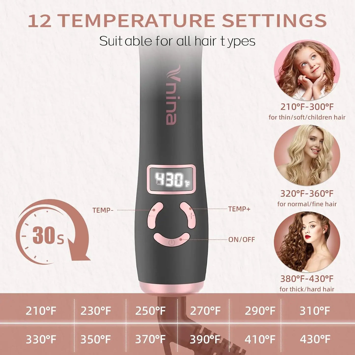 Automatic Rotating Curling Wand With Memory Temperature Control