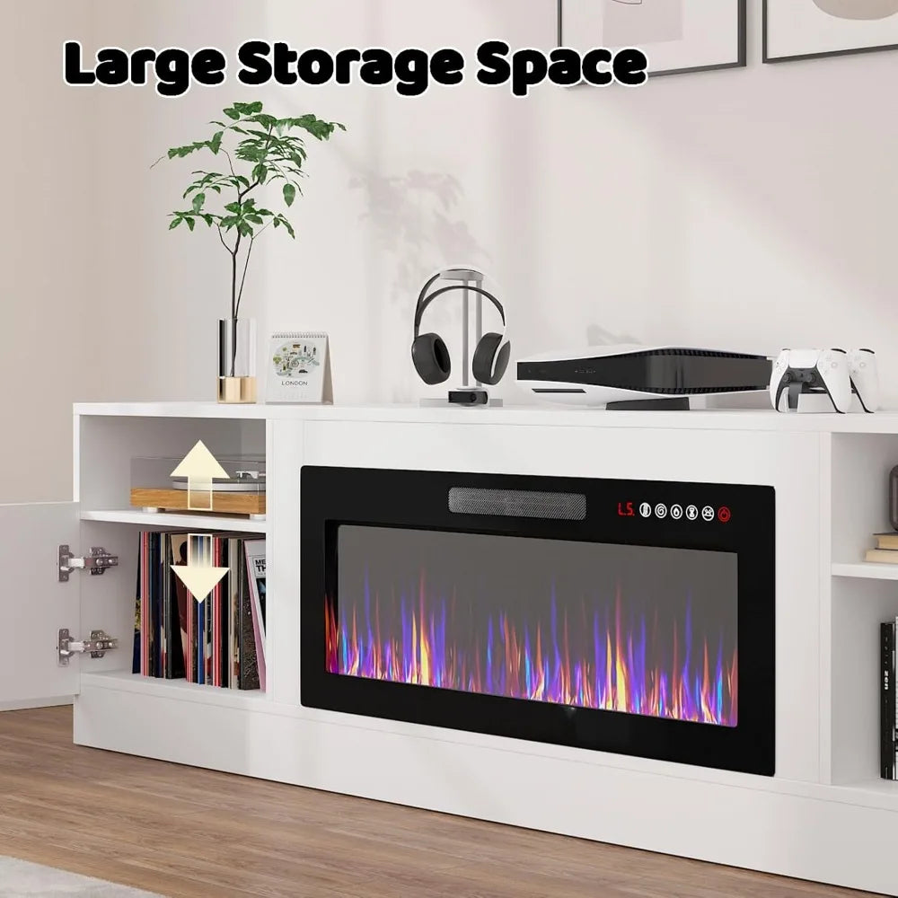 DAFIFY Modern Wood Media TV Stand With LED Fireplace