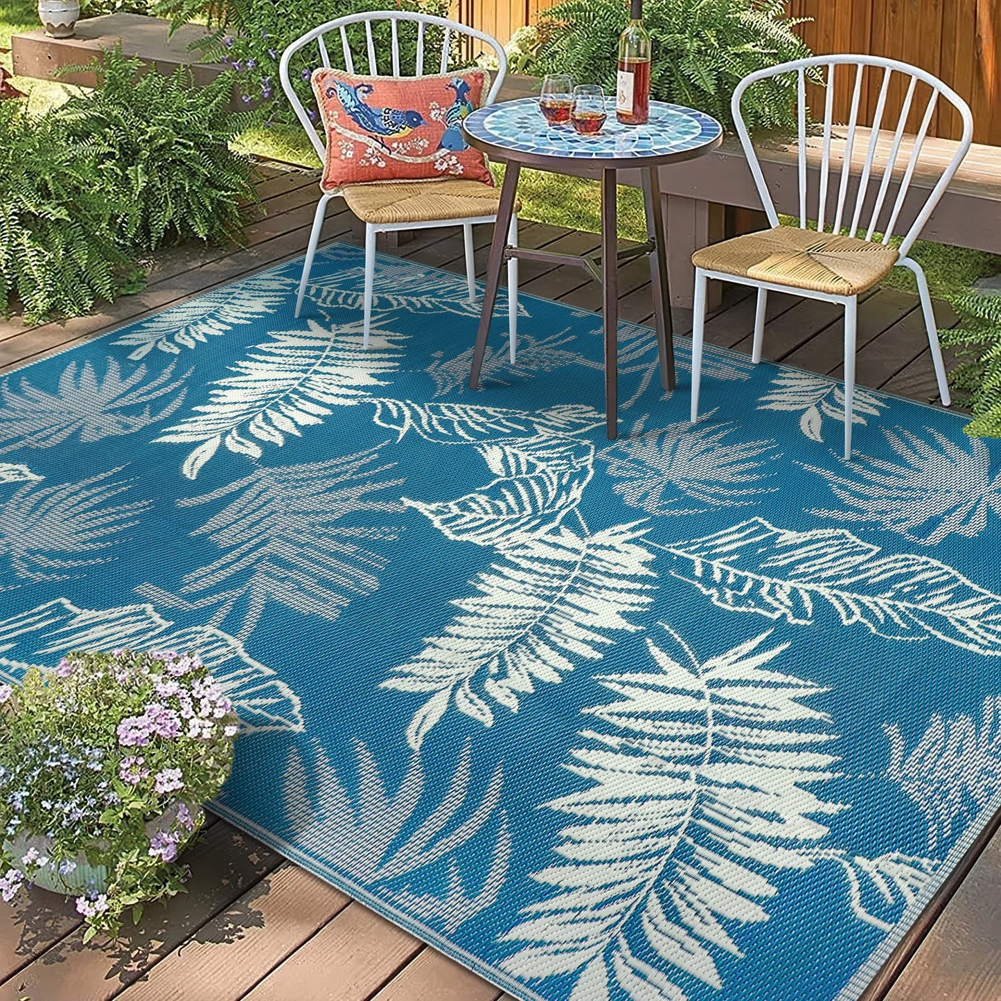 Outdoor Polypropylene Leaves Rug Waterproof Patio Carpet For Deck
