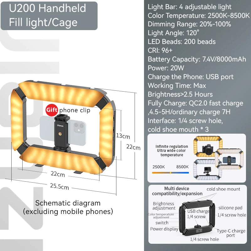 Ulanzi U200 Handheld Smartphone Video Stabilizer With LED Ring Light