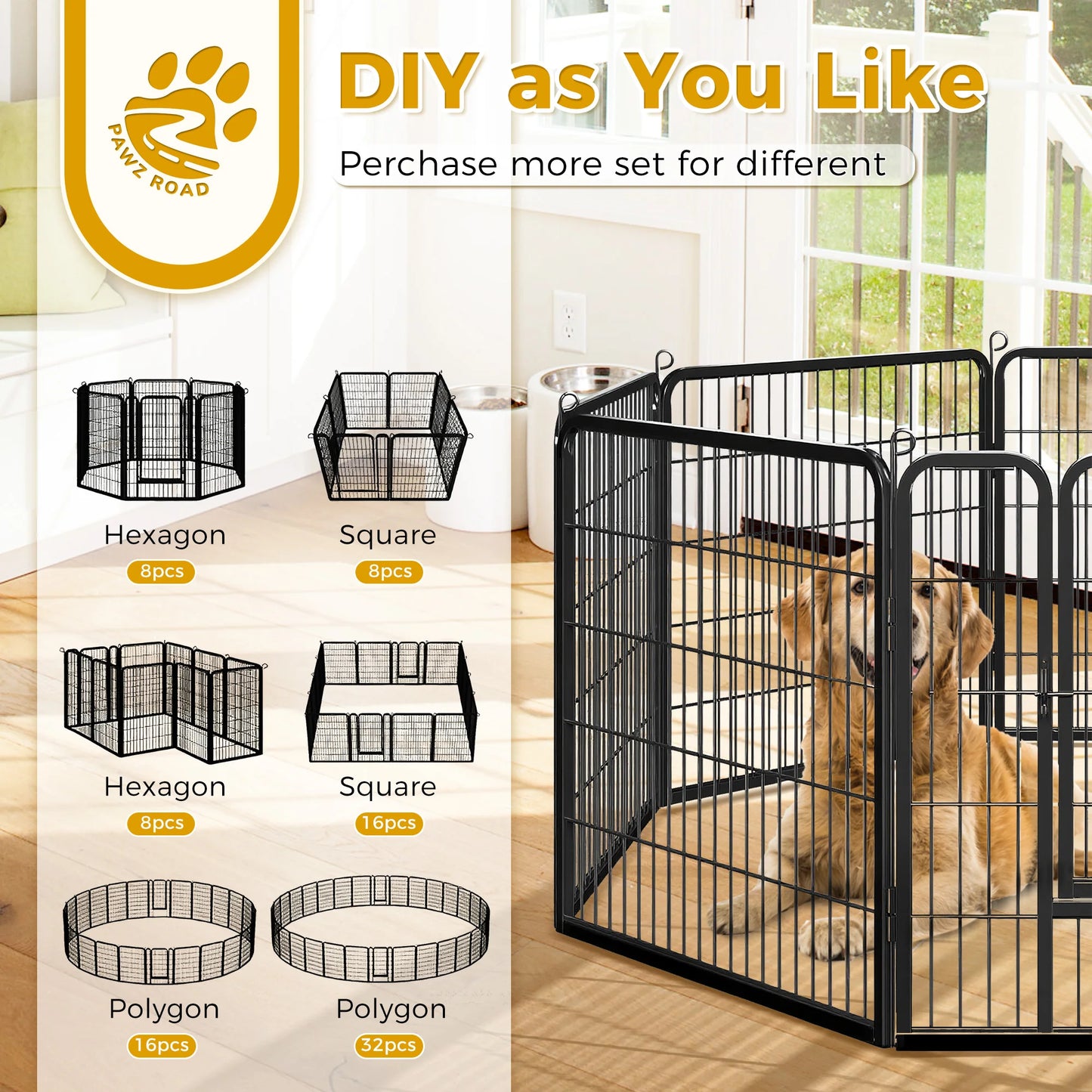 Foldable Metal Dog Playpen With Door For Indoor Outdoor Use
