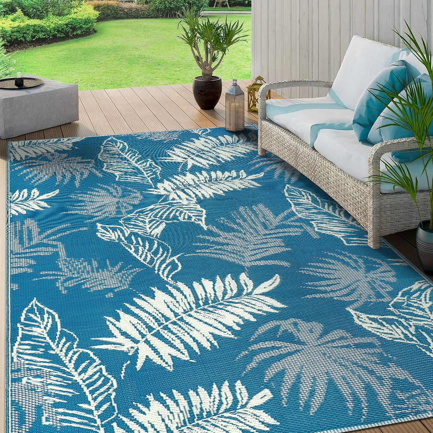 Outdoor Polypropylene Leaves Rug Waterproof Patio Carpet For Deck
