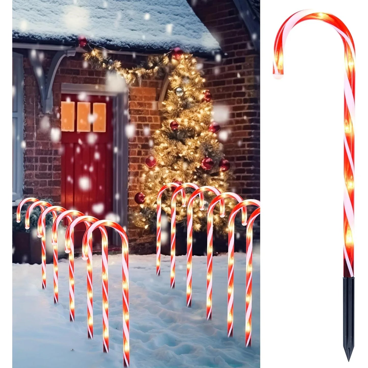 Joyfy Candy Cane Pathway Marker Lights, Set of 12 for Outdoor Christmas Decor