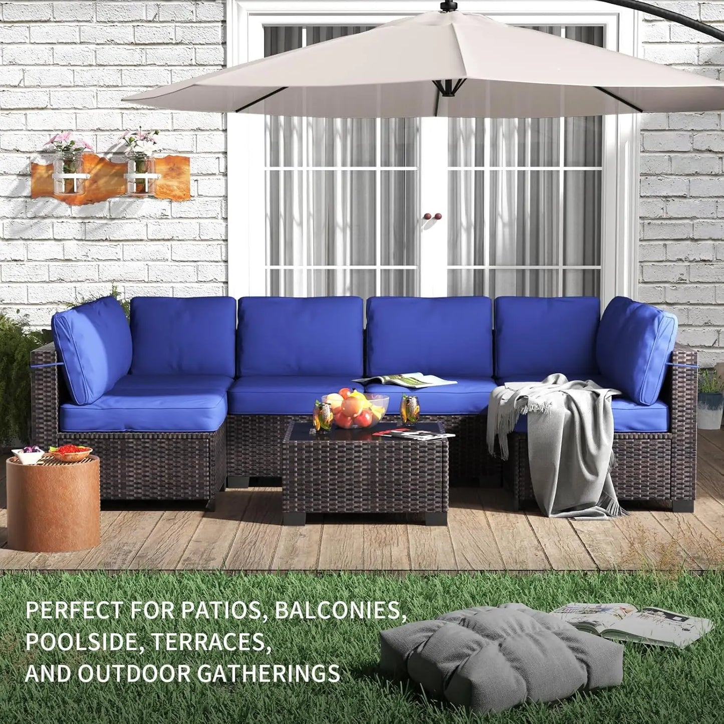 HobbyLane 7 Piece Modular Outdoor Furniture Set PE Rattan Wicker Garden Balcony