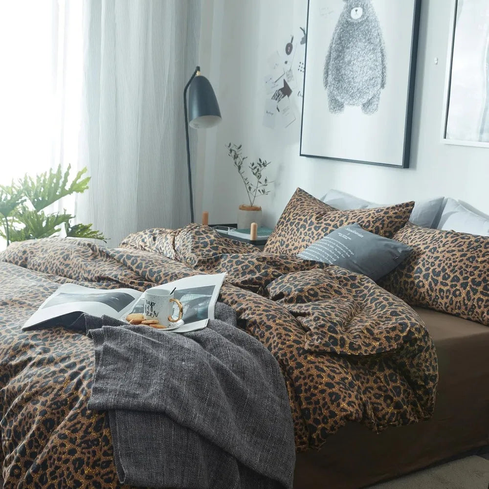 Leopard Print Comforter Set Soft Fluffy Bedding Bamboo Fiber