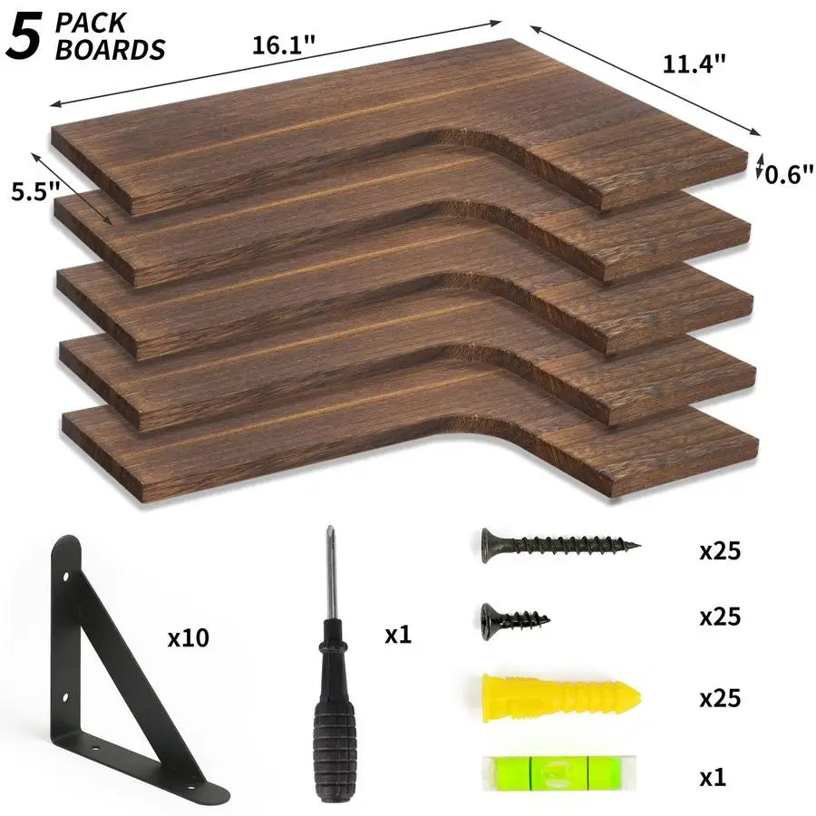 XMSJ Floating Shelves Wall Mounted Rustic Wood Corner Shelf Decor