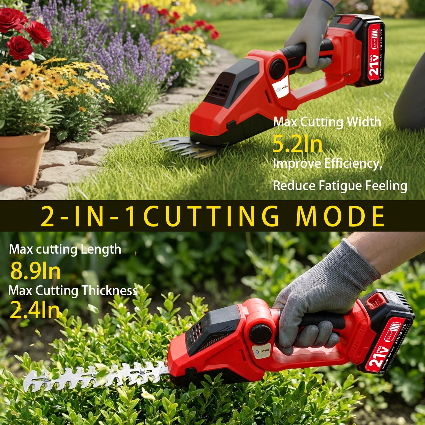 2in1 Cordless Hedge Trimmer With Battery And Grass Shear