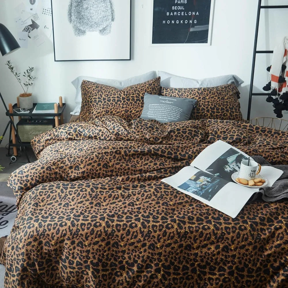 Leopard Print Comforter Set Soft Fluffy Bedding Bamboo Fiber