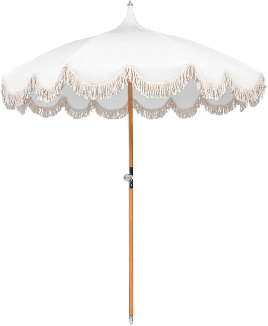Pagoda Beach Umbrella With Fringe UPF 50 Plus Protection