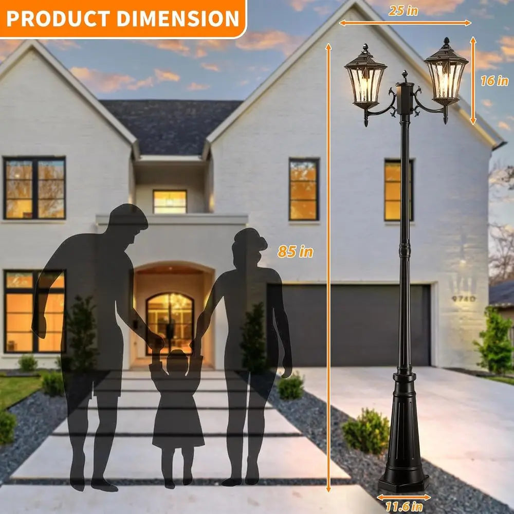 Solar Post Light 2-Head Dusk to Dawn Outdoor