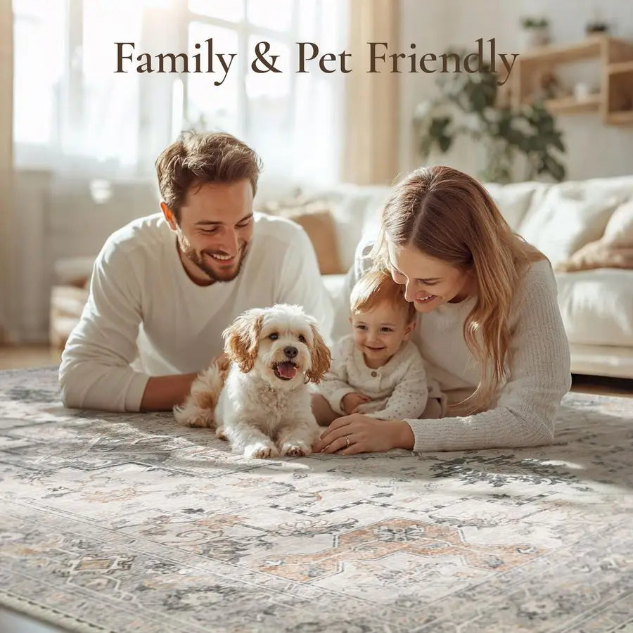 Machine Washable Non Slip Chenille Stripe Area Rug