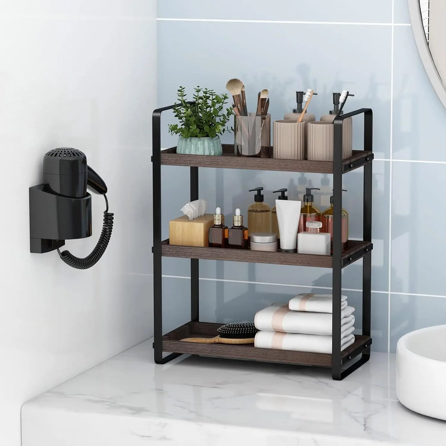Three-Tier Bathroom Counter Organizer And Makeup Shelf Caddy