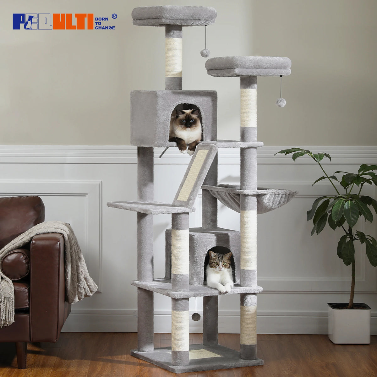 PAWZ Road Multilevel Cat Tower With Plush Condo Scratching Posts
