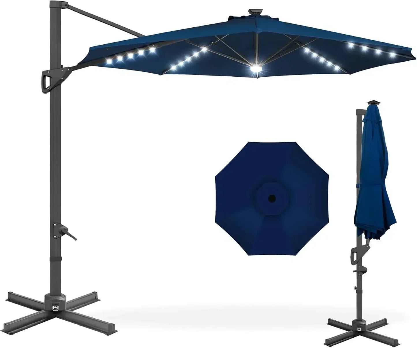 Solar LED Cantilever Patio Umbrella With 360 Degree Rotation Lights