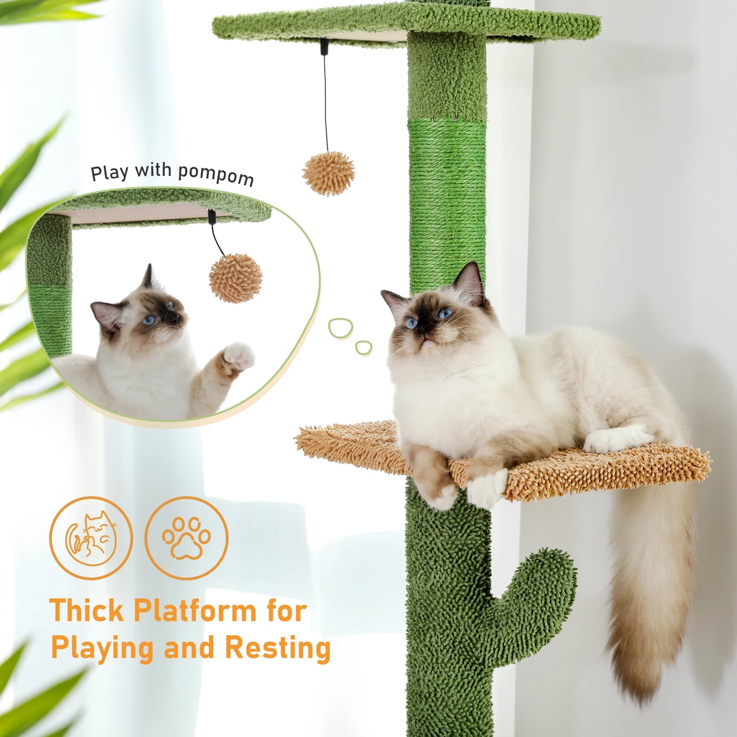 PAWZ Road 5-Tier Floor-To-Ceiling Cat Tree Cactus Climbing Tower Hammock