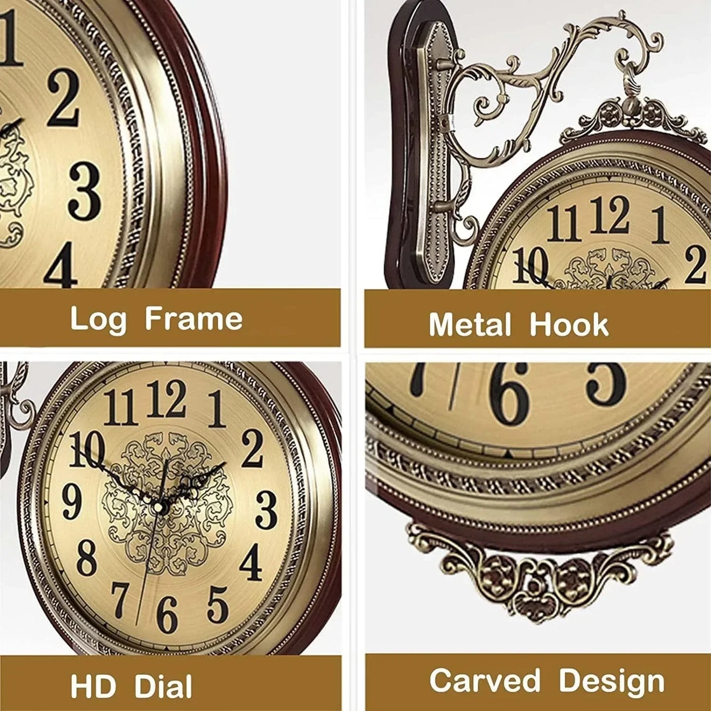 Double Sided European Alloy Wall Clock Non Ticking Silent