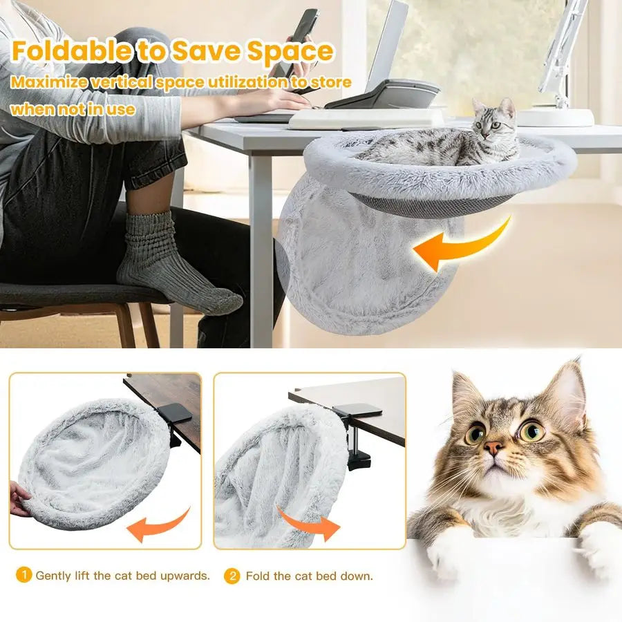 Cat Desk Bed Sunken Hammock With Clamp Foldable Side Table Holds Up To 40 Lbs