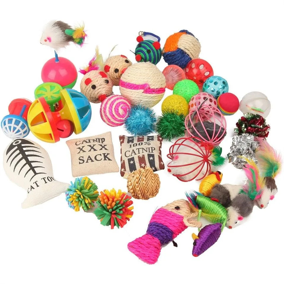 Cat Toys Variety Pack 20 Pieces Feather Wand Balls Catnip