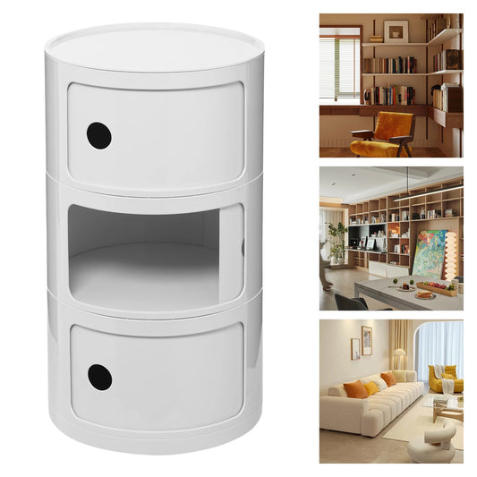 Round Bedside Cabinet With Three Drawers For Bedroom And Living Room