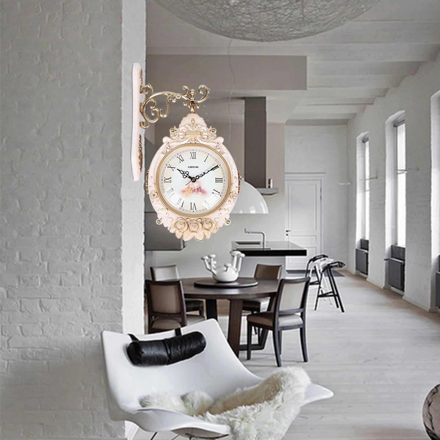 Double Sided Modern Wall Clock Quartz Glass And Metal Decor