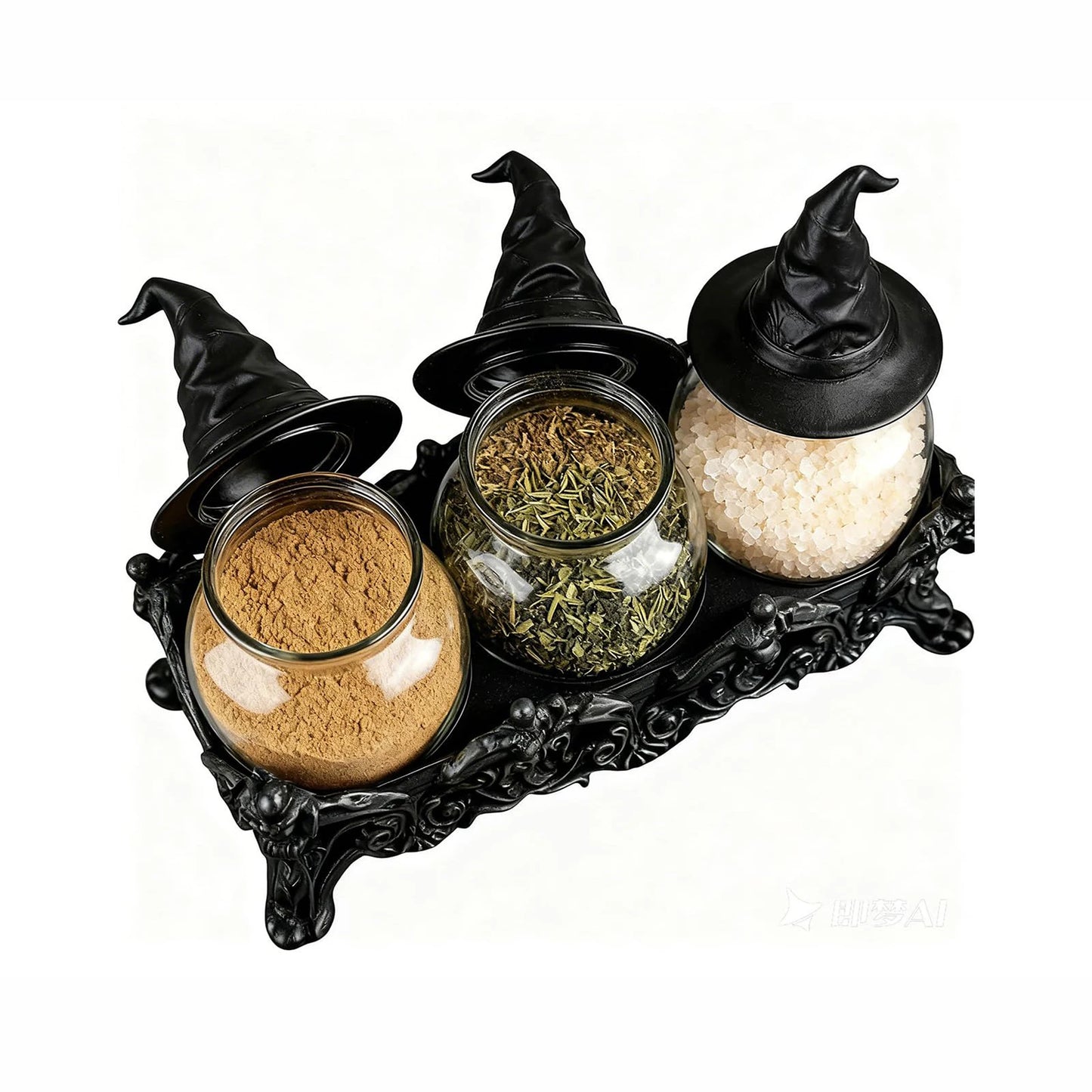 Apothecary Spice Jars Set With Witchy Hat Lids Witchcore Kitchen