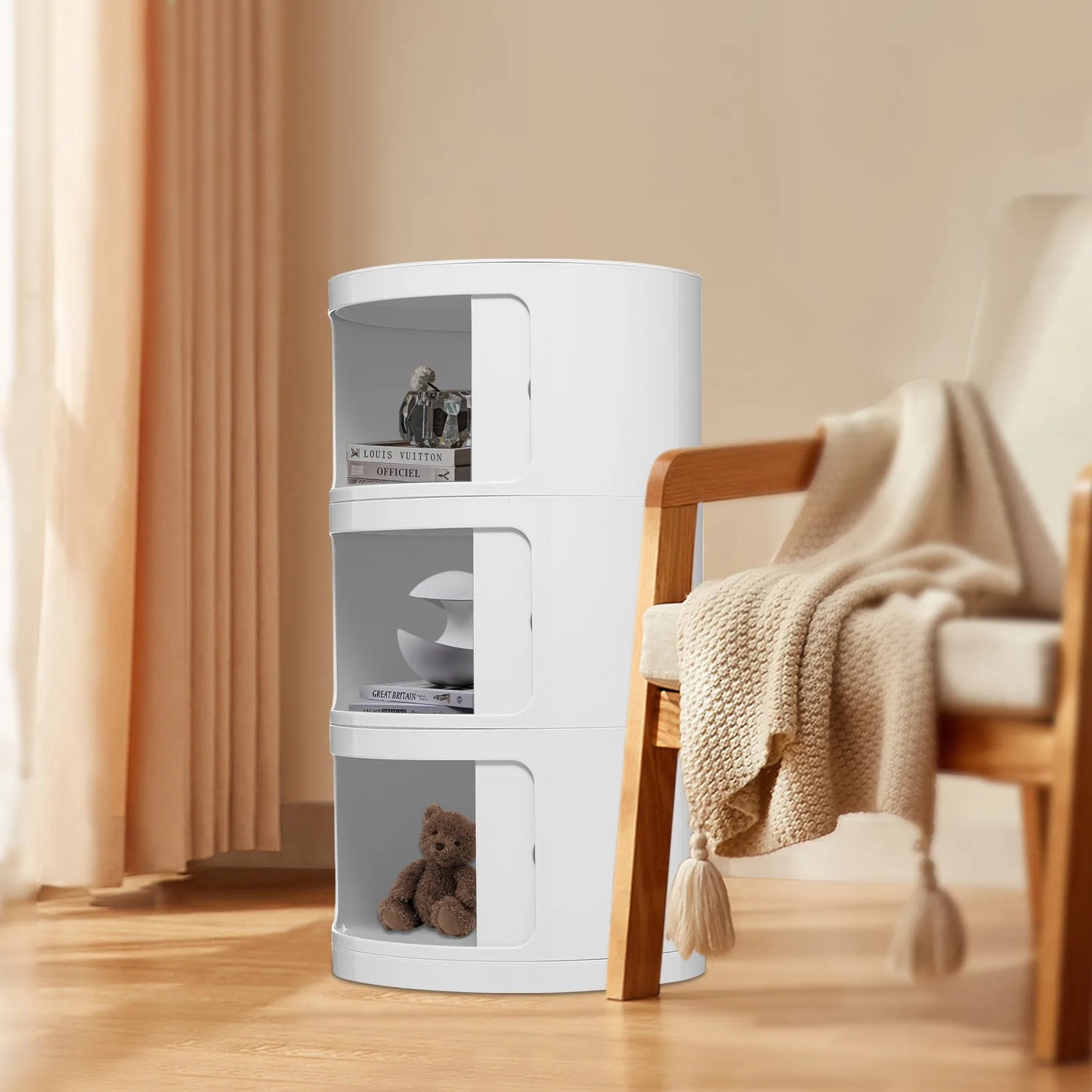 Round Bedside Cabinet With Three Drawers For Bedroom And Living Room