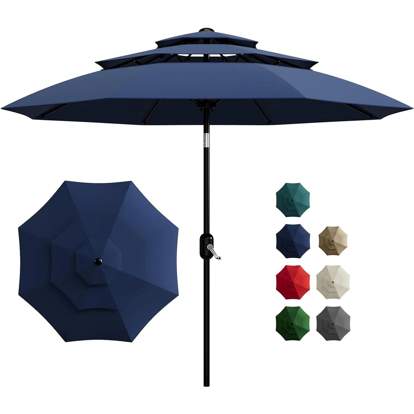 HiMISS 3 Tier Patio Umbrella Vented Sunshade Crank Tilt