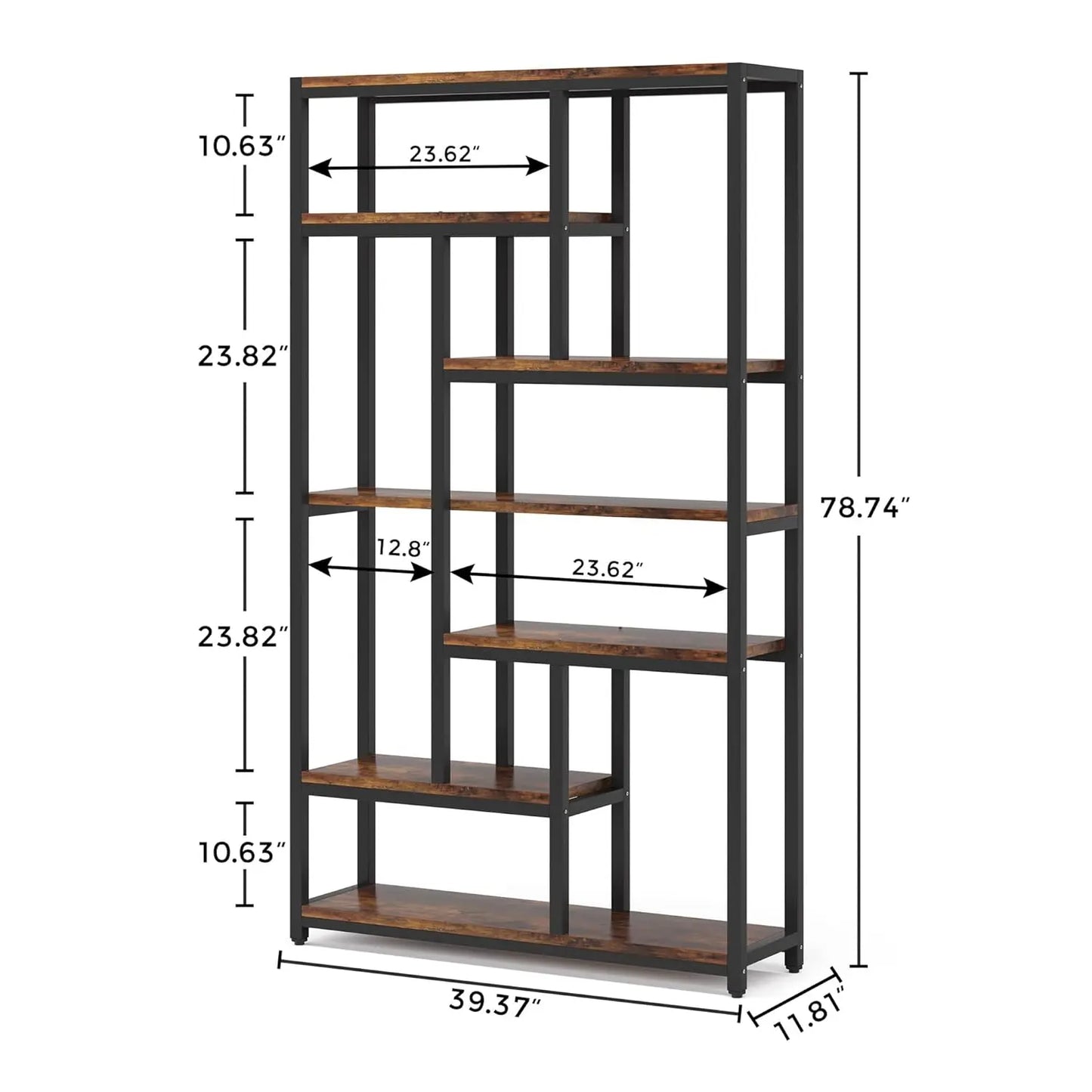 Industrial 7 Tier Bookcase With Open Storage For Home Office